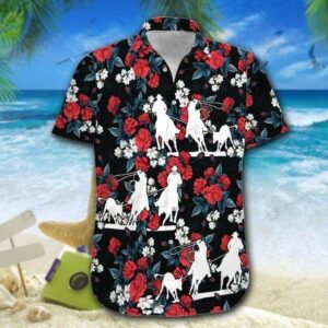 Team Roping Rose Red Hawaiian Shirts Or Beach Shorts  - Thelegend59