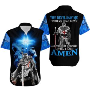 The Devil Saw Me With My Head Down Hawaiian Shirts Knight Jesus Lion King  - Thelegend59