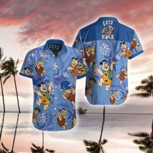 The Flintstones Fred And Barney Hawaiian Graphic Print Short Sleeve  - Thelegend59