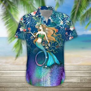 The Mermaid Movie Hawaiian Graphic Print Short Sleeve  - Thelegend59
