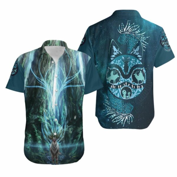 The Power Of Jungle God Shishigami Showing Up In The Forest Hawaiian Graphic Print Short Sleeve  - Thelegend59