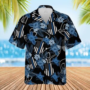 Thin Blue Line Police Badge Flower Unisex Hawaiian Shirts  - Thelegend59