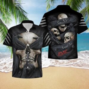 Three Wise Skulls See Hear Speak No Evil Gothic Hawaiian Aloha Hawaiian Shirtss  - Thelegend59