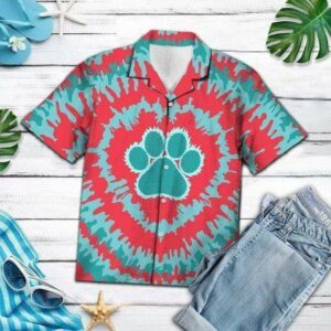 Tie-Dye Dog Footprint Hippie Hawaiian Aloha Hawaiian Shirtss  - Thelegend59