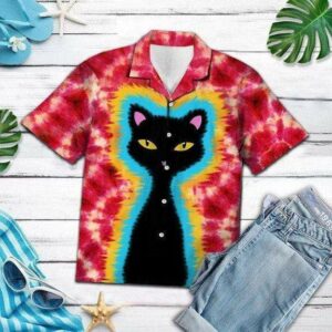Tie-Dye Hippie Black Cat Hawaiian Aloha Hawaiian Shirtss  - Thelegend59