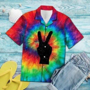 Tie-Dye Peace Symbol V Sign Hippie Hawaiian Aloha Hawaiian Shirtss  - Thelegend59
