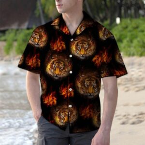 Tiger Fire Black Red Best Design Hawaiian Shirt  - Thelegend59