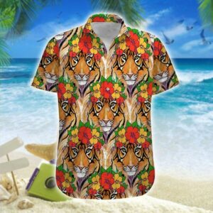 Tiger Hisbiscus Flowers Hawaiian Shirt  - Thelegend59