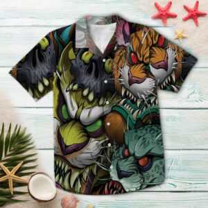 Tigers With Skull Colorful Best Design Hawaiian Shirt  - Thelegend59