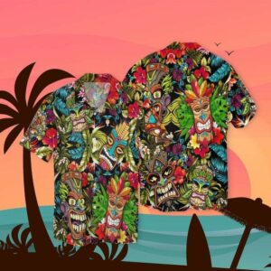 Tiki Tiki Colorful Art Hawaiian Aloha Hawaiian Shirts  - Thelegend59