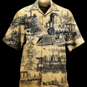 Trains On The Railway Of History Brown Unique Design Hawaiian Shirt  - Thelegend59