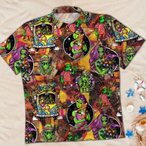 Trippy Psychedelic Alien Hippie Van Bus Vintage Hawaiian  - Thelegend59