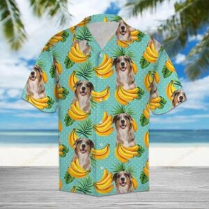 Tropical Banana Australian Shepherd Turquoise Unique Design Hawaiian Shirt  - Thelegend59