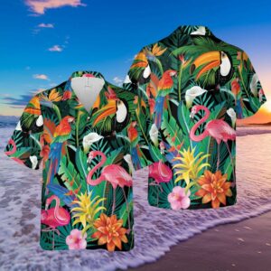 Tropical Bird Flamingo Unisex Hawaiian Aloha Hawaiian Shirtss  - Thelegend59