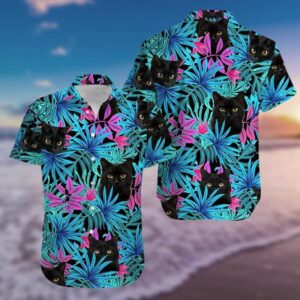Tropical Black Cat Hawaiian Aloha Hawaiian Shirtss  - Thelegend59