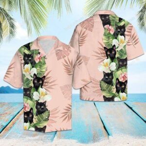 Tropical Black Cat Pink Unique Design Hawaiian Shirt  - Thelegend59