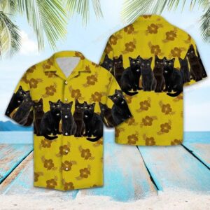 Tropical Black Cat Yellow Unique Design Hawaiian Shirt  - Thelegend59