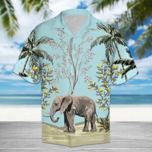 Tropical Elephant Light Blue Awesome Design Hawaiian Shirt  - Thelegend59