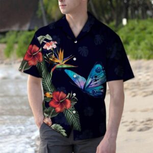 Tropical Flower Butterfly Black Nice Design Hawaiian Shirt  - Thelegend59