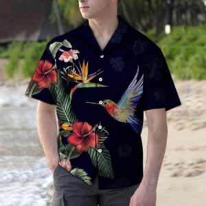 Tropical Flower Hummingbird Black Unique Design Hawaiian Shirt  - Thelegend59