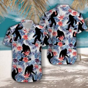 Tropical Flowers Bigfoot Hawaiian Aloha Hawaiian Shirtss  - Thelegend59