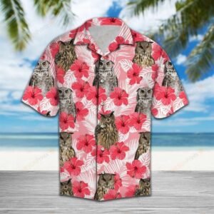 Tropical Flowers Hibiscus Owl Red Unique Design Hawaiian Shirt  - Thelegend59