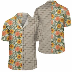 Tropical Flowers Hibiscus Pink Yellow Lauhala Moiety Hawaiian Shirt  - Thelegend59