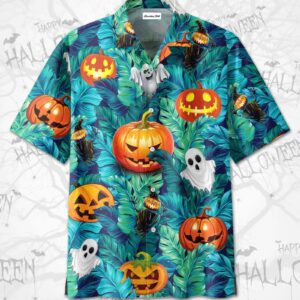 Tropical Halloween Pumpkin Ghost Devil Hawaiian Aloha Hawaiian Shirtss  - Thelegend59