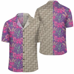 Tropical Hibiscus Purple Lauhala Moiety Hawaiian Shirt  - Thelegend59