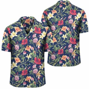 Tropical Hibiscus Red And Plumeria White Hawaiian Shirt  - Thelegend59