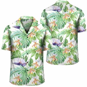 Tropical Orange Orchids Strelitzia Monstera Hawaiian Shirt  - Thelegend59