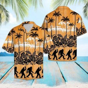 Tropical Palm Bigfoot Wood Pattern Hawaiian Aloha Hawaiian Shirts  - Thelegend59