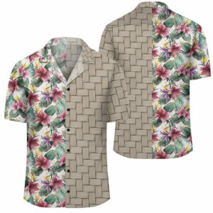 Tropical Palm Leaf White Lauhala Moiety Hawaiian Shirt  - Thelegend59