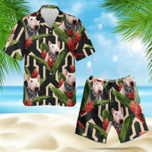 Tropical Palm Tree Bull Terrier Hawaiian Shirts Or Shorts  - Thelegend59