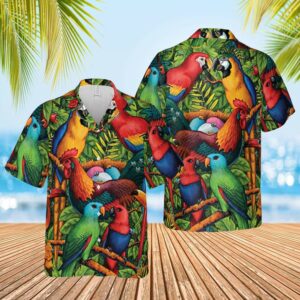Tropical Parrot With Rooster Hawaiian Aloha Hawaiian Shirts  - Thelegend59