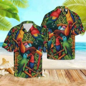 Tropical Parrot With Rooster Hawaiian Shirt  - Thelegend59