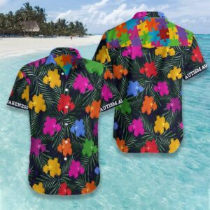 Tropical Pattern Autism Awareness Hawaiian Aloha Hawaiian Shirtss  - Thelegend59