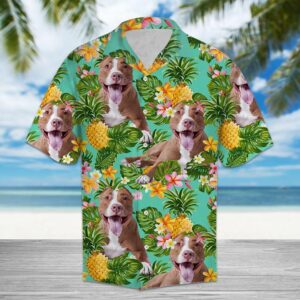 Tropical Pineapple American Pit Bull Terrier Green Best Design Hawaiian Shirt  - Thelegend59