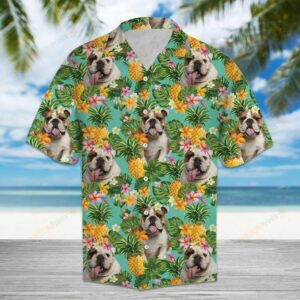 Tropical Pineapple English Bulldogs Multicolor Unique Design Hawaiian Shirt  - Thelegend59
