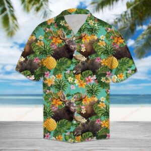 Tropical Pineapple Moose Multicolor Unique Design Hawaiian Shirt  - Thelegend59