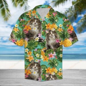 Tropical Pineapple Norwegian Forest Cat Multicolor Nice Design Hawaiian Shirt  - Thelegend59