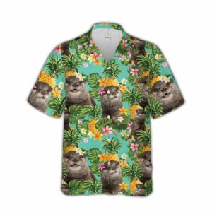 Tropical Pineapple Otter Unisex Hawaiian Aloha Hawaiian Shirtss  - Thelegend59