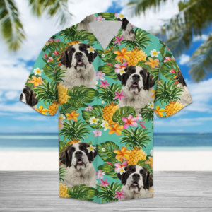 Tropical Pineapple Saint Bernard Hawaiian Shirt  - Thelegend59