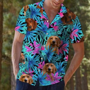 Tropical Redbone Coonhound Multicolor Nice Design Hawaiian Shirt  - Thelegend59