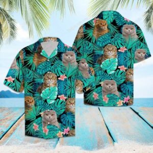 Tropical Scottish Fold Green Best Design Hawaiian Shirt  - Thelegend59
