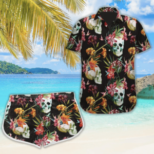 Tropical Skull Colorful Hawaiian Shirts Women Board Shorts  - Thelegend59