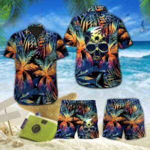 Tropical Skull Colorful Summer Hawaiian Shirts Swim Trunks Beach Shorts  - Thelegend59
