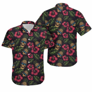 Tropical Skull Hawaiian Graphic Print Short Sleeve Hawaiian Shirt  - Thelegend59
