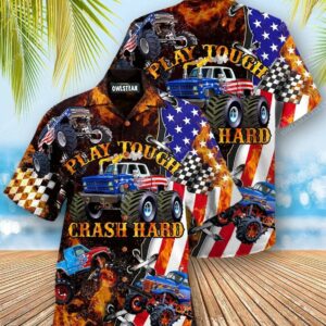 Trucker Truck Play Tough Crash Hard Hawaiian Aloha Hawaiian Shirts  - Thelegend59