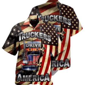 Truckers Drive American Flag Hawaiian Aloha Hawaiian Shirts  - Thelegend59
